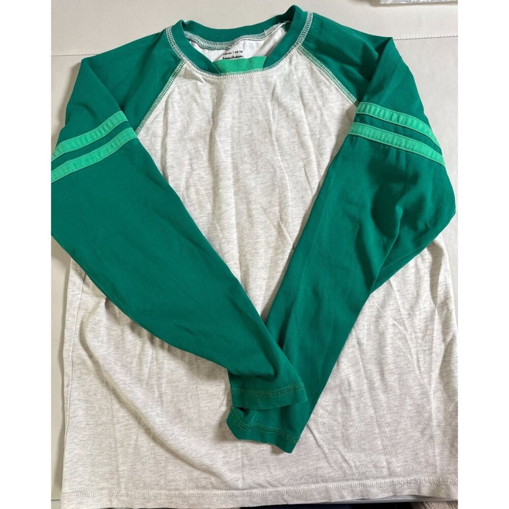 Hanna Andersson‎ Kids Long Sleeve Shirt Green Cream Size 10 Casual Crewneck